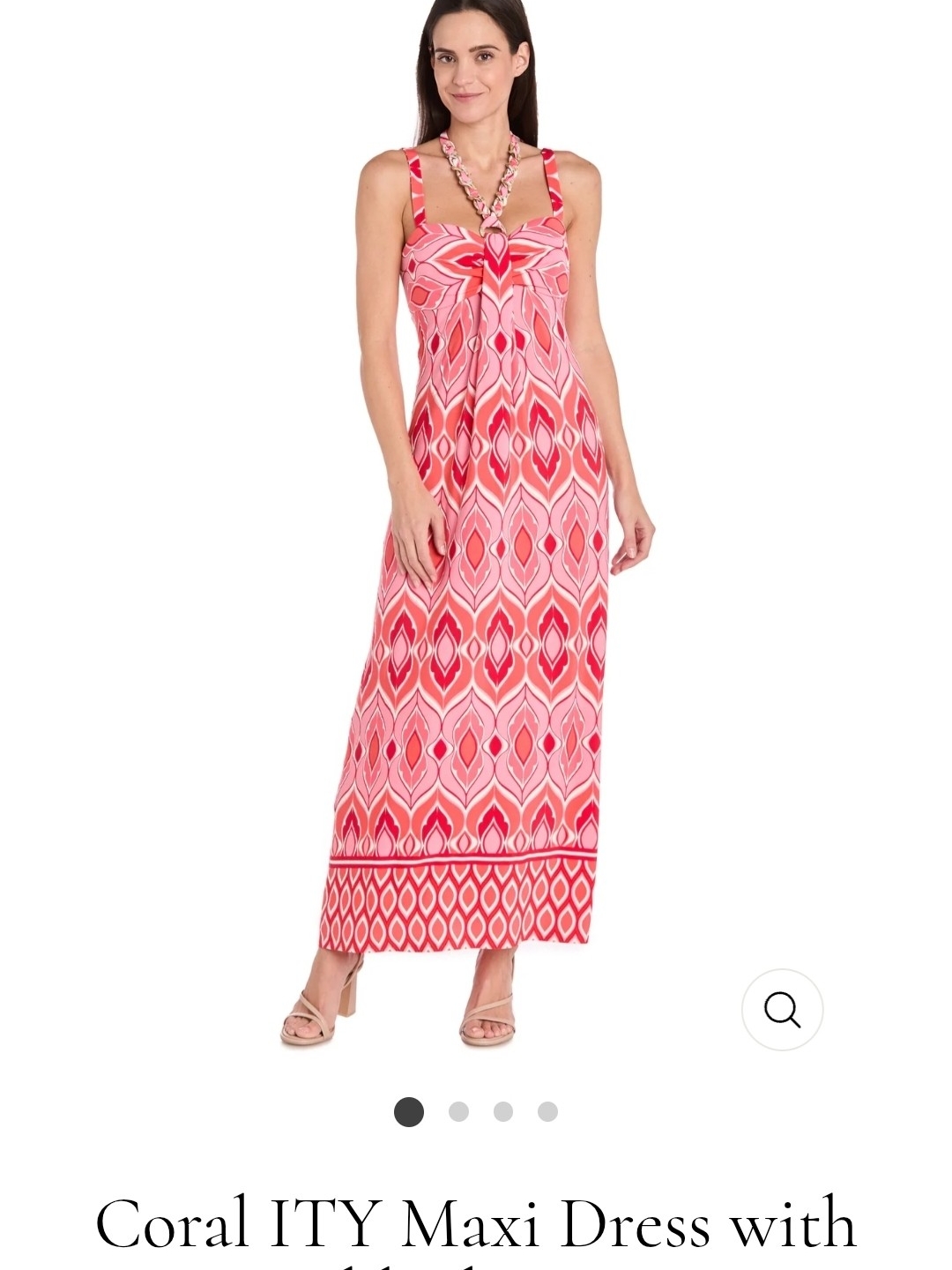 R&M Richards Coral And Pink Geometric Strap Maxi Dress